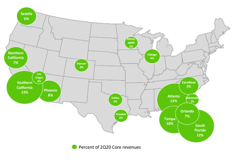 The geographic footprint of Dallas-based Invitation Homes, according to a company investor...