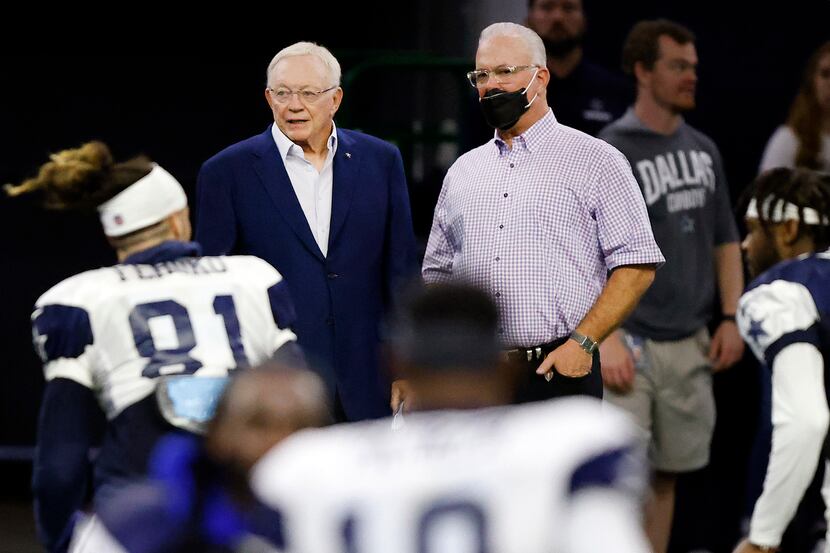 Dallas Cowboys owner Jerry Jones (left) and his son and Executive Vice President, CEO and...