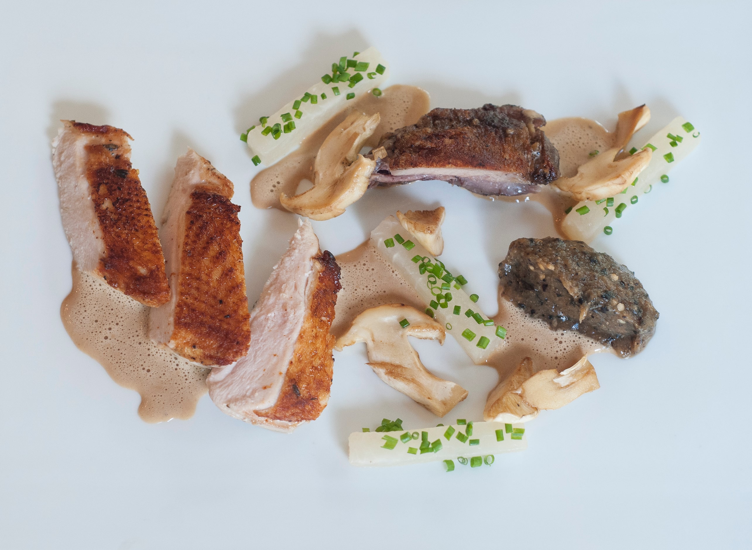 PHEASANT WITH SMOKY CHARRED EGGPLANT PUREE AT THE MANSION RESTAURANT -- Bruno Davaillon...