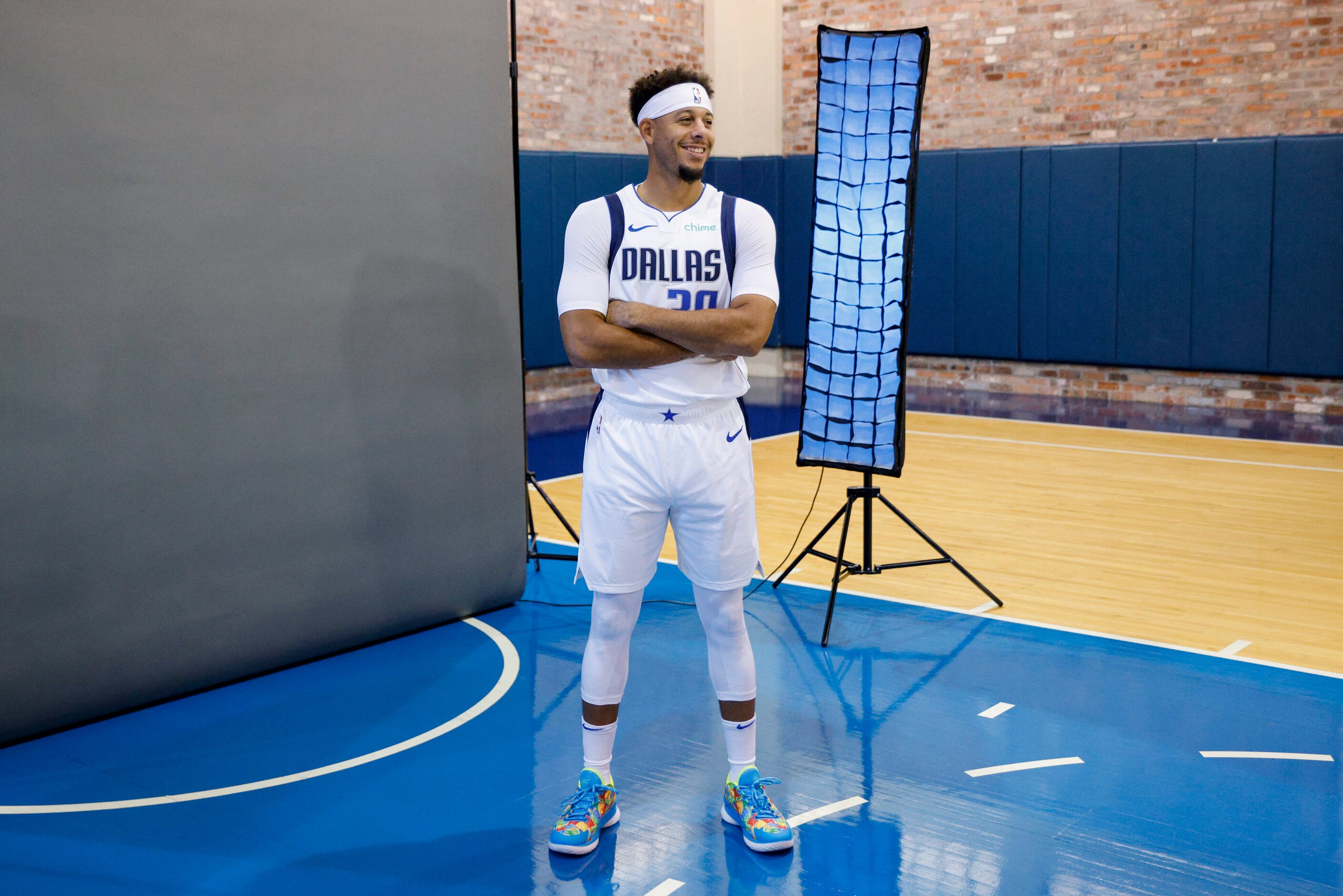 Dallas Mavericks guard Seth Curry (30) stands for a portrait during media day at American...