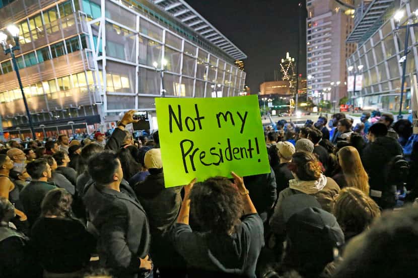 Protesters rallied against Donald Trump in Dallas, above, and many other cities this week....