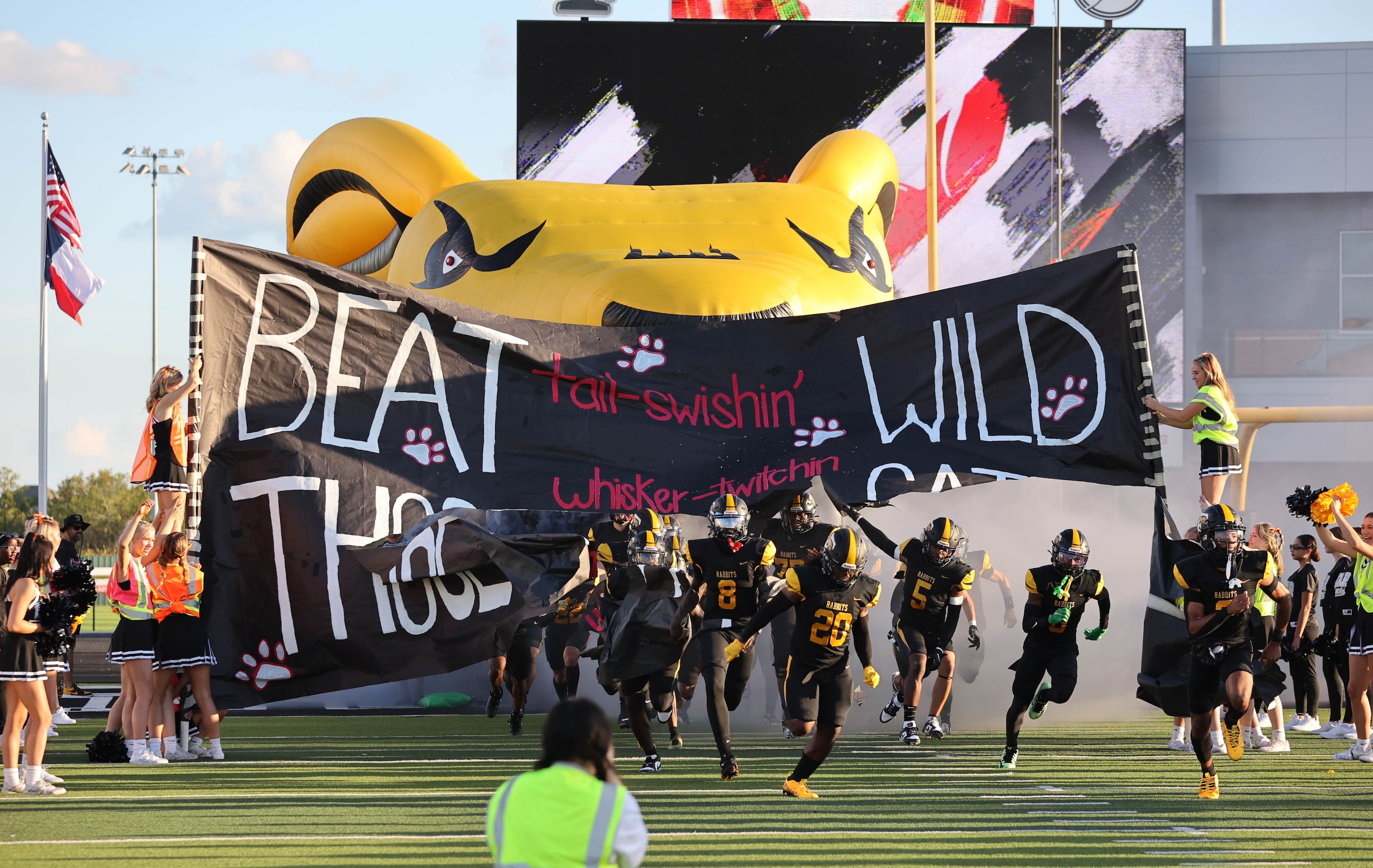 The Forney Jackrabbits enter the field before the start of the first half of the first half...