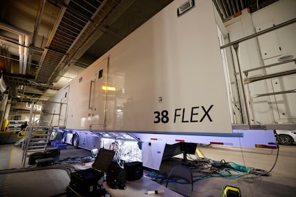 A MavsTV production truck is seen before an NBA basketball game between the Dallas Mavericks...