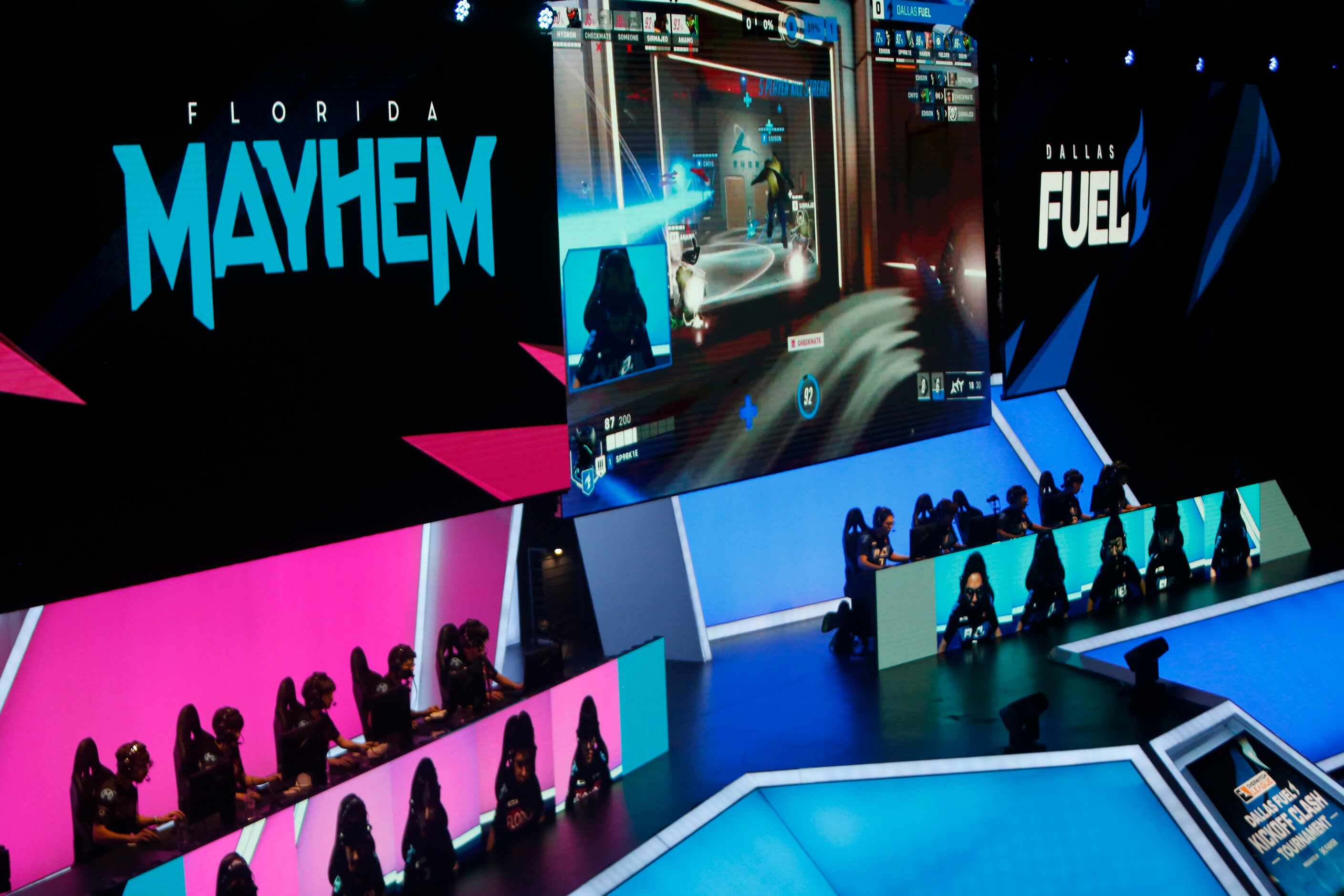 Dallas Fuel compete against Florida Mayhem en route to their victory in the first mat...