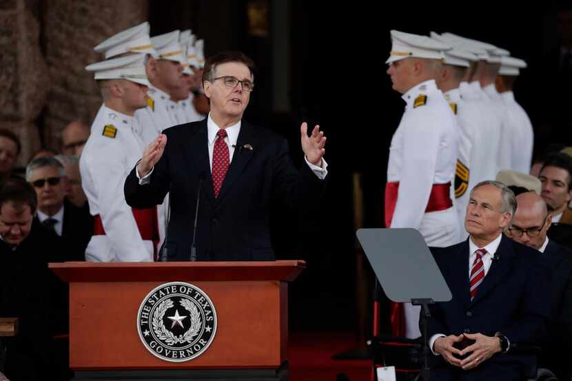 Texas Lt. Gov. Dan Patrick speaks during his inauguration ceremony as Texas Gov. Greg...
