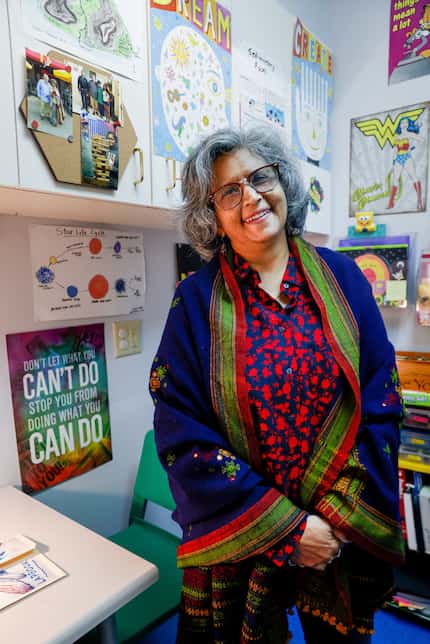 Science teacher Saba Ansari stood in her office for a portrait at Bridge Builder Academy in...