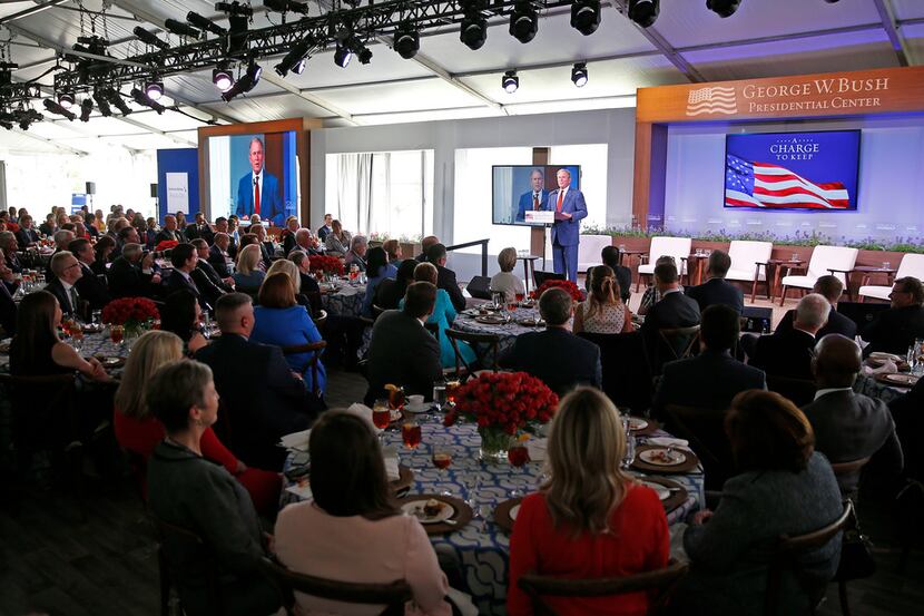 Former President George W. Bush makes remarks during a Forum on Leadership session at George...