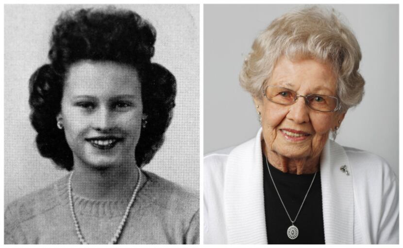 Conjetta Lanza in her 1943 senior class picture and today.