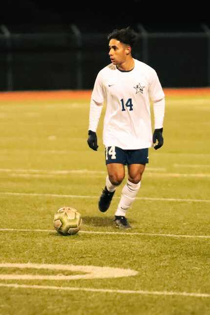 Frisco Lone Star's Emiliano Luna (No. 14) is pictured during a soccer match.