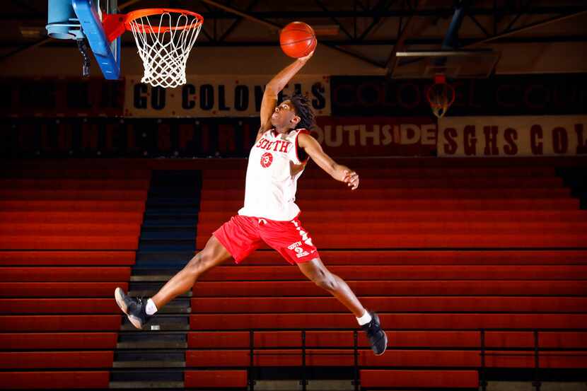 South Garland basketball star Tyrese Maxey showed off his dunking moves in March before...