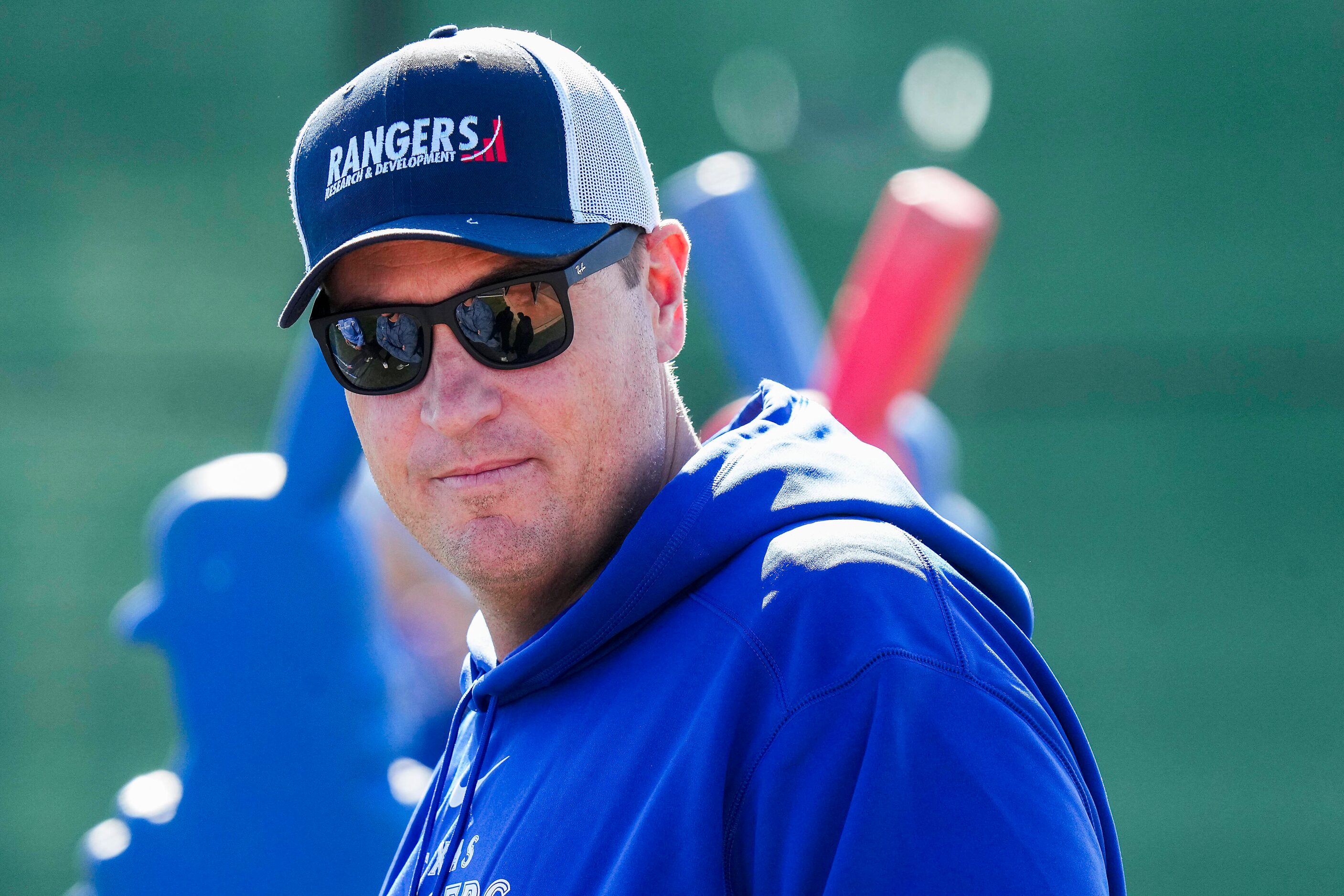 Texas Rangers executive vice president & general manager Chris Young watches during the...