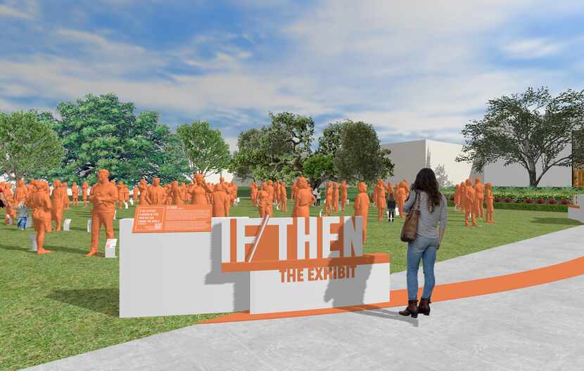 Statues of women are depicted in a rendering of a planned May 1 exhibition at NorthPark...