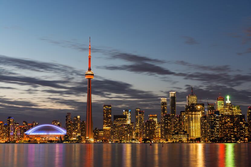 The skyline of Toronto at night. Downloaded from iStockphoto on Oct. 20, 2017.
The...