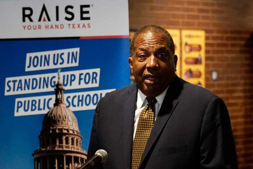 State Sen. Royce West, shown speaking at a press conference about school funding in Dallas...