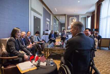 Gov. Greg Abbott met with Taiwan President Tsai Ing-wen in Houston on Saturday. (Office of...