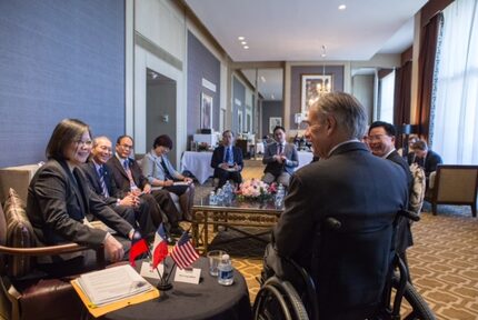 Gov. Greg Abbott met with Taiwan President Tsai Ing-wen in Houston on Saturday. (Office of...