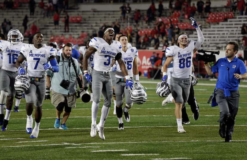 HOUSTON, TX - OCTOBER 19:  Anthony Miller #3 of the Memphis Tigers celebrates with Joey...