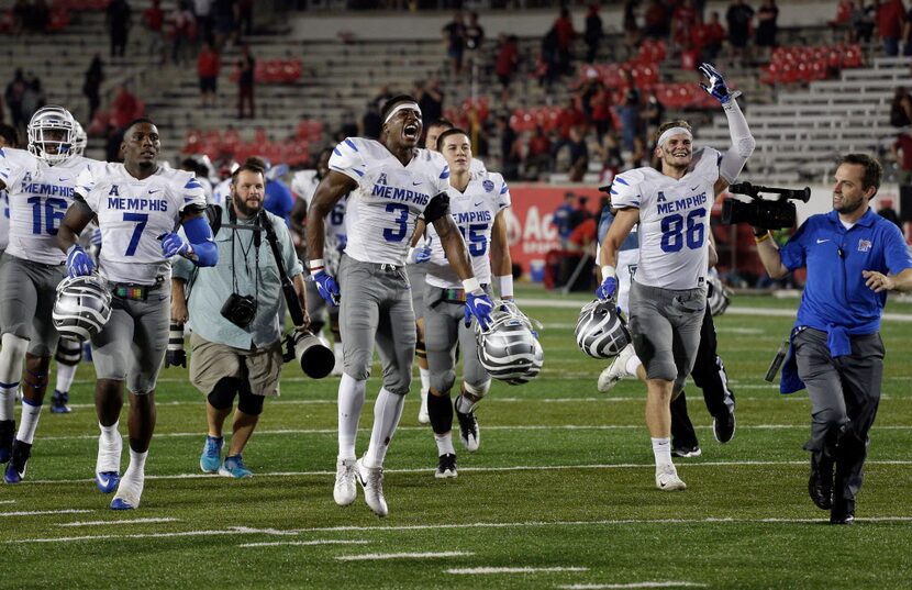 HOUSTON, TX - OCTOBER 19:  Anthony Miller #3 of the Memphis Tigers celebrates with Joey...