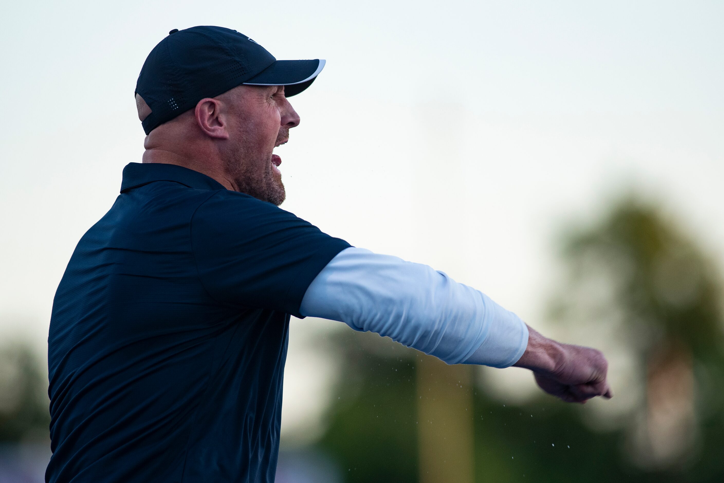 Argyle Liberty Christian Head Coach Jason Witten shouts at his players from the sideline...