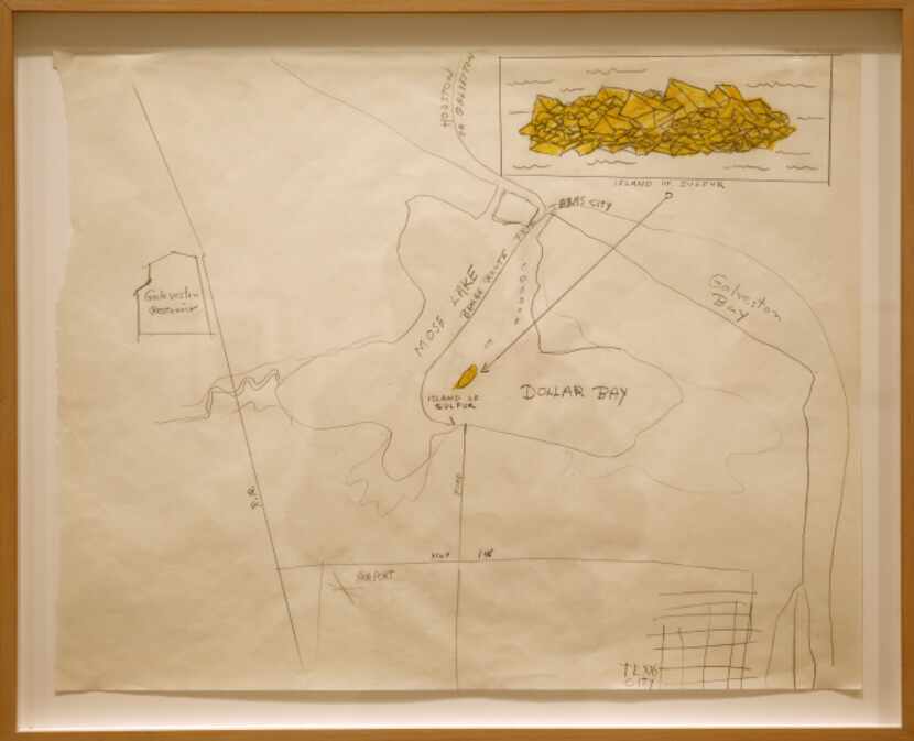 "earth artist" Robert Smithson's pencil and crayon drawing of Island of Sulfur (Dollar Bay)...