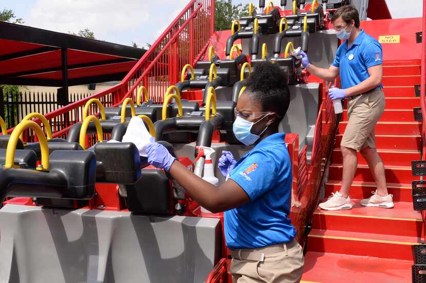 Six Flags employees will clean rides, restraints and railings throughout the day.