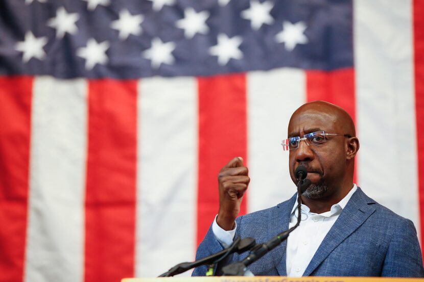 Sen. Raphael Warnock, D-Ga., speaks to students and supporters at the UGA Chapel, in Athens,...