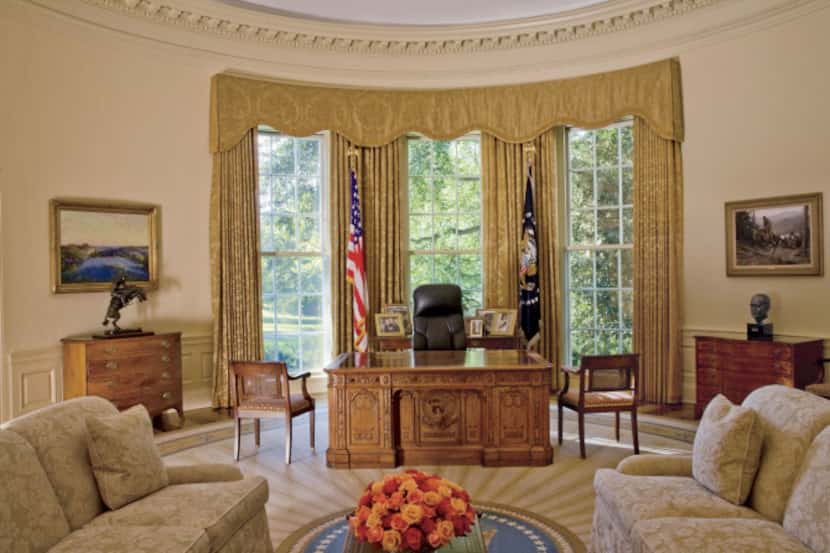 The Oval Office inside the White House as seen in the March 2008 issue of Architectural...