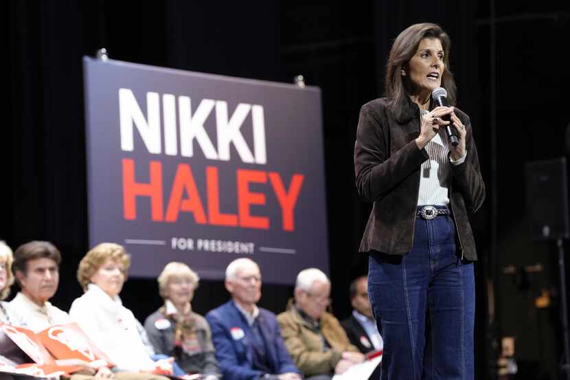 Republican presidential candidate former UN Ambassador Nikki Haley speaks during a campaign...