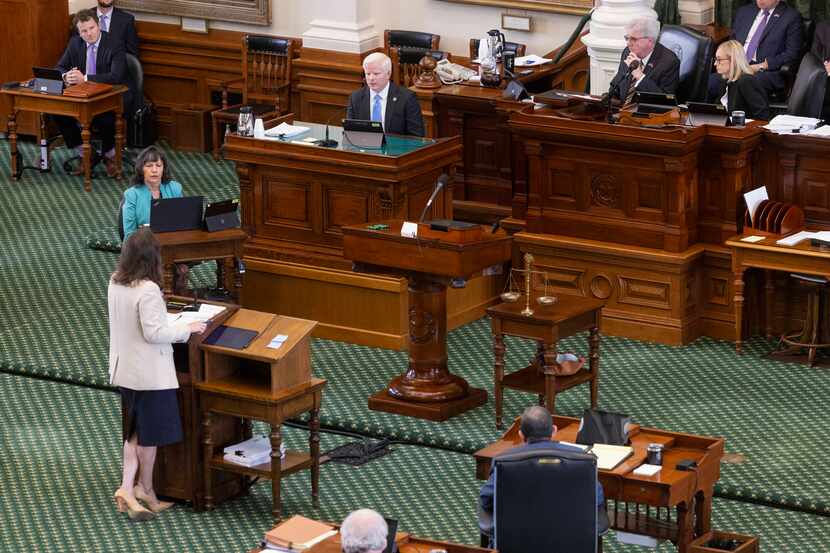 Erin Epley, an attorney for the House impeachment managers, cross examines witness Austin...