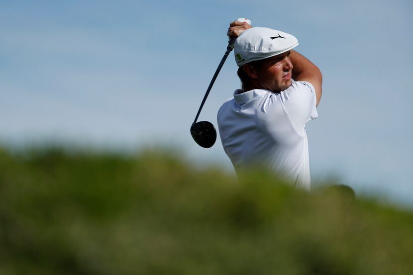 Bryson DeChambeau hits off the first tee during the final round of the Shriners Hospitals...