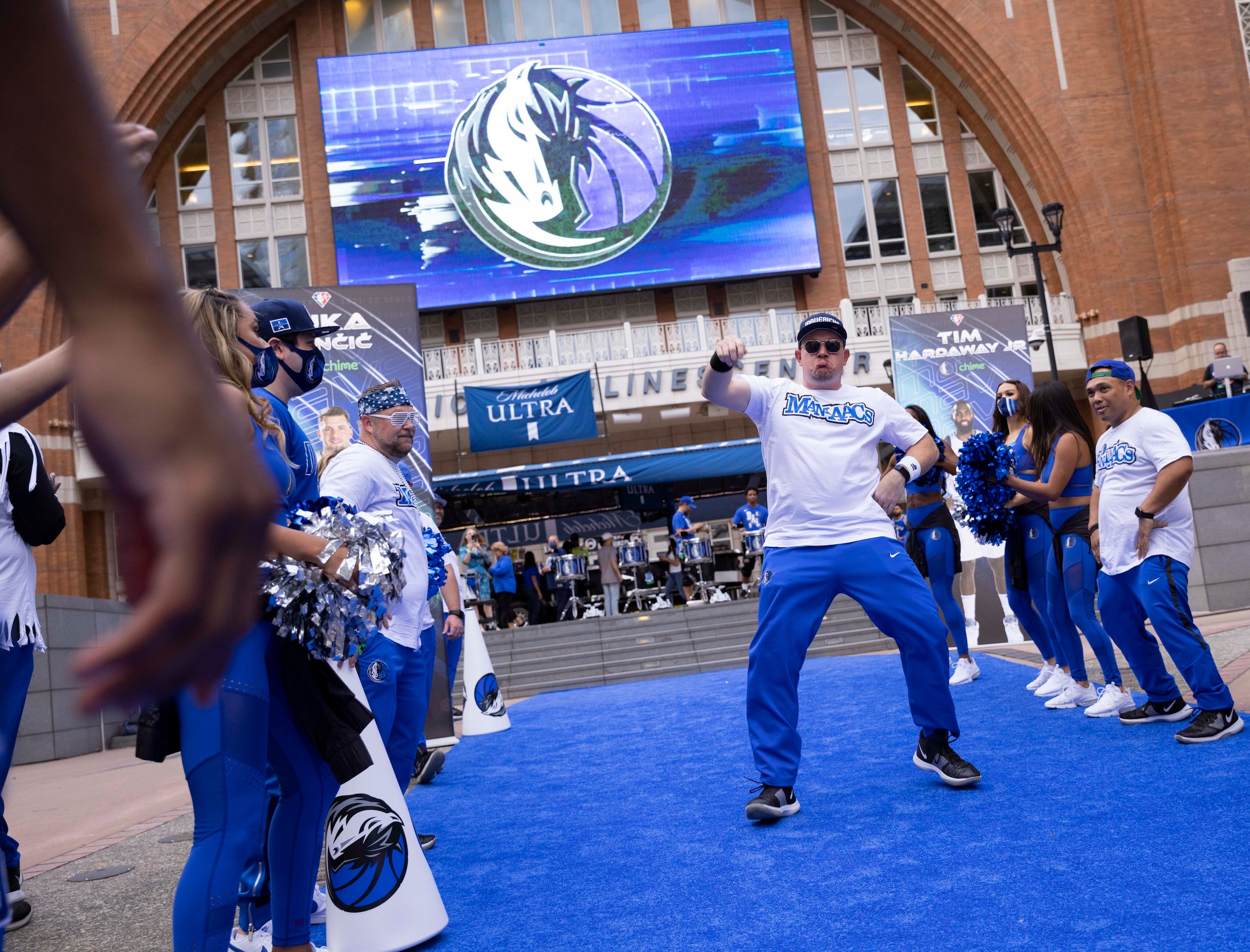 The Mavs ManiAACs dance before the Dallas Mavericks home opener against the Houston Rockets...