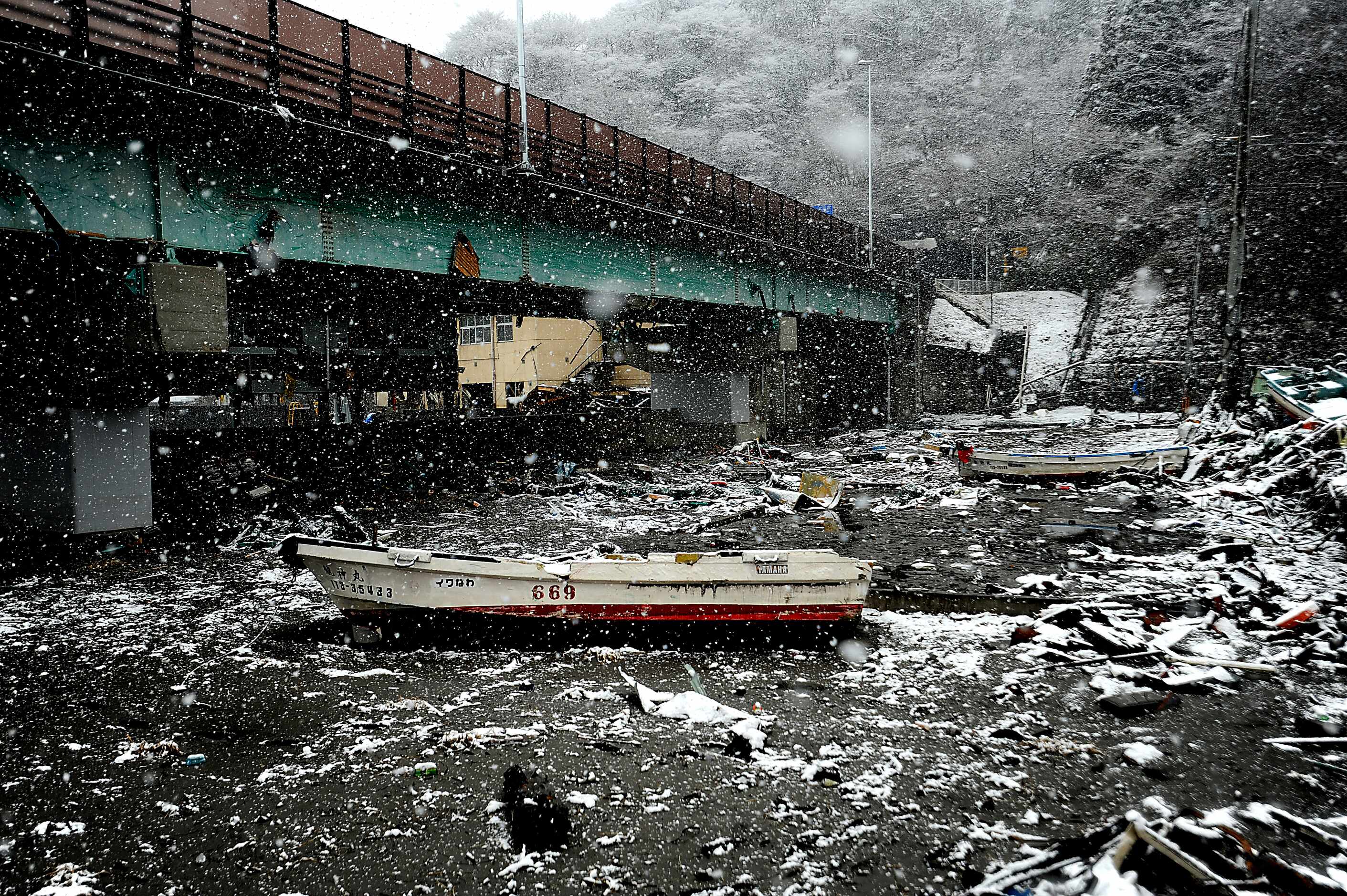 Debris and wreckage is piled up on March 16, 2011 in Kamaishi, Japan after a 9.0 Earthquake...