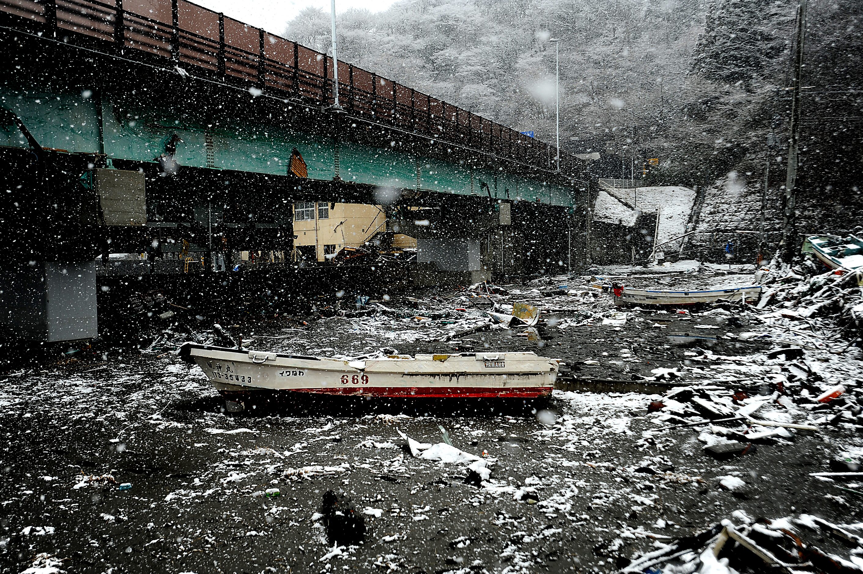 Debris and wreckage is piled up on March 16, 2011 in Kamaishi, Japan after a 9.0 Earthquake...