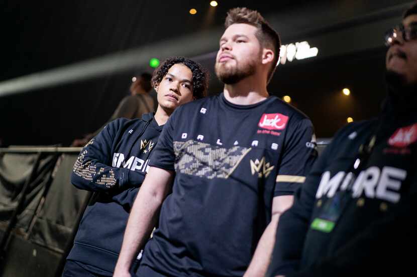 The Dallas Empire's Cuyler "Huke" Garland (left) and Ian "Crimsix" Porter wait for their...