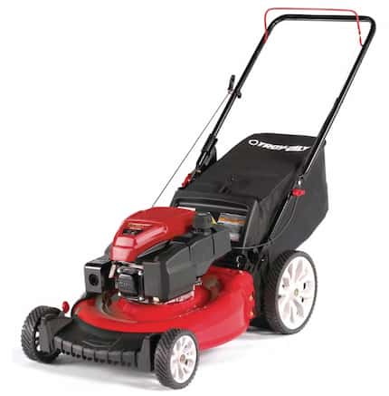 Red and black mower