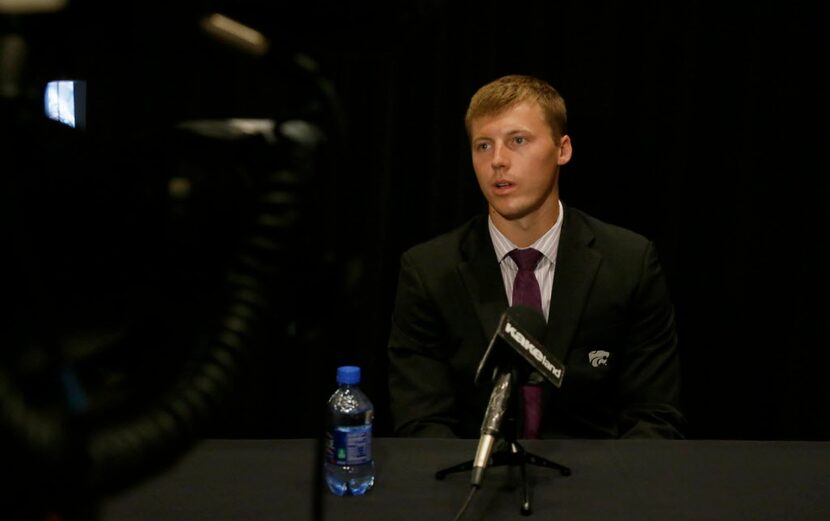 Kansas State quarterback Jesse Ertz speaks to reporters during the Big 12 college football...