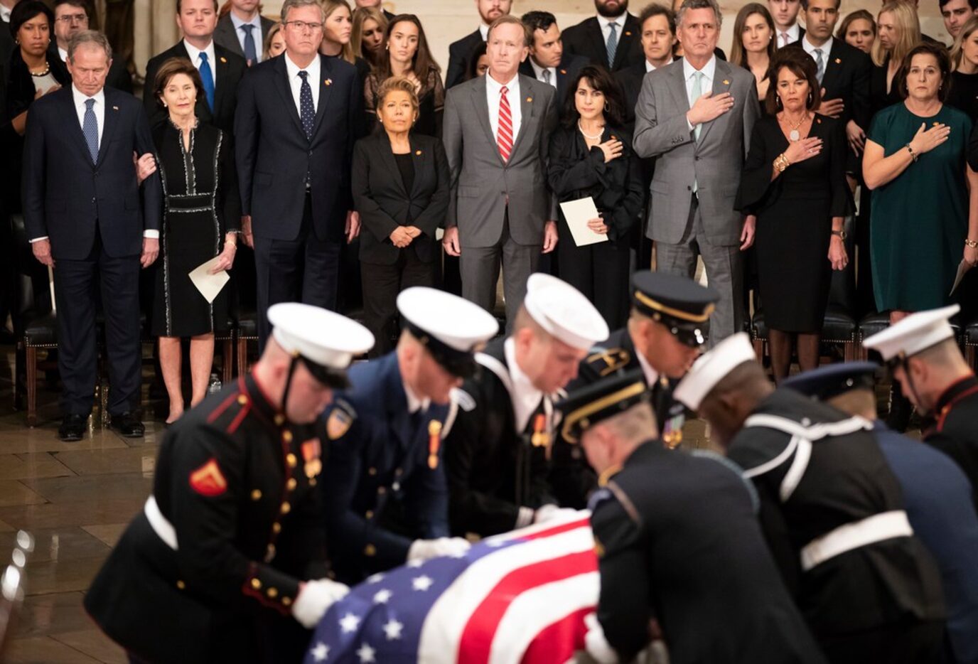 The Bush family, including, from left, former President George W. Bush, former First Lady...