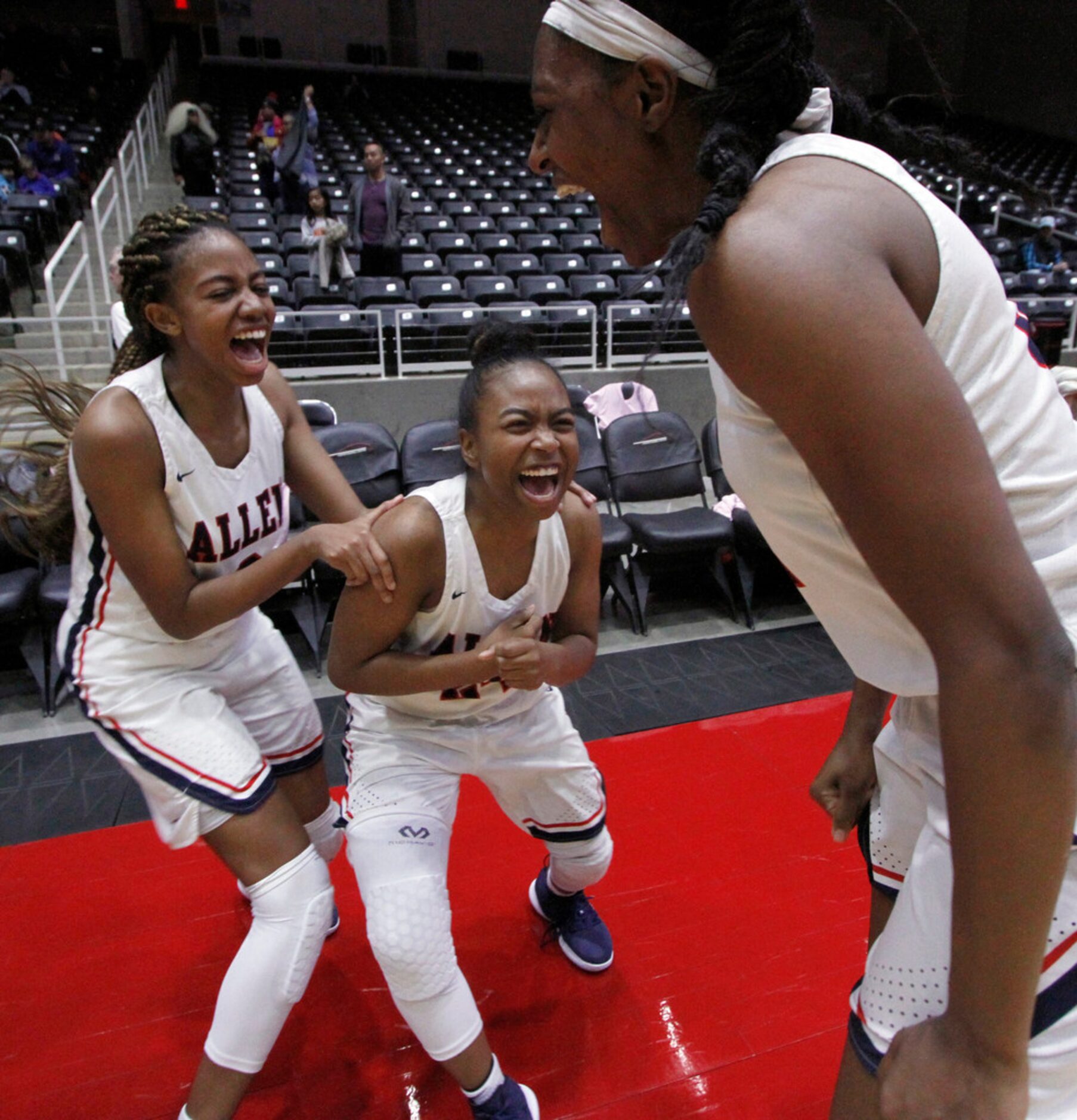 Allen senior guard Cydni Adams (24), was the center of the celebration as she is...