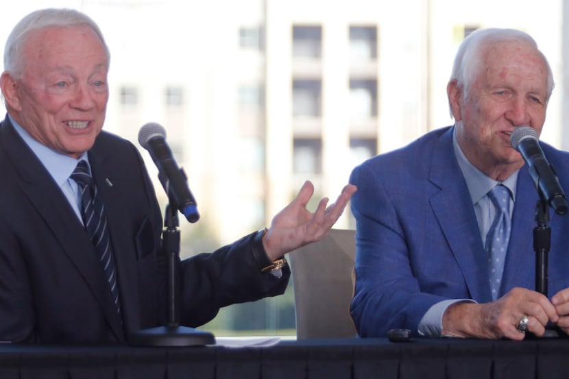 Dallas Cowboys owner Jerry Jones (left) announced that Gil Brandt will be inducted into the...