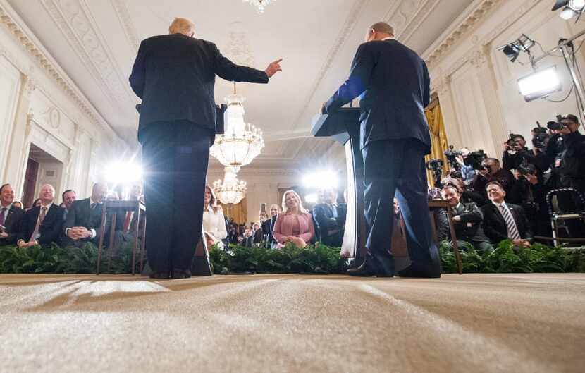 Trump and Netanyahu hold a joint press conference in the East Room of the White House...