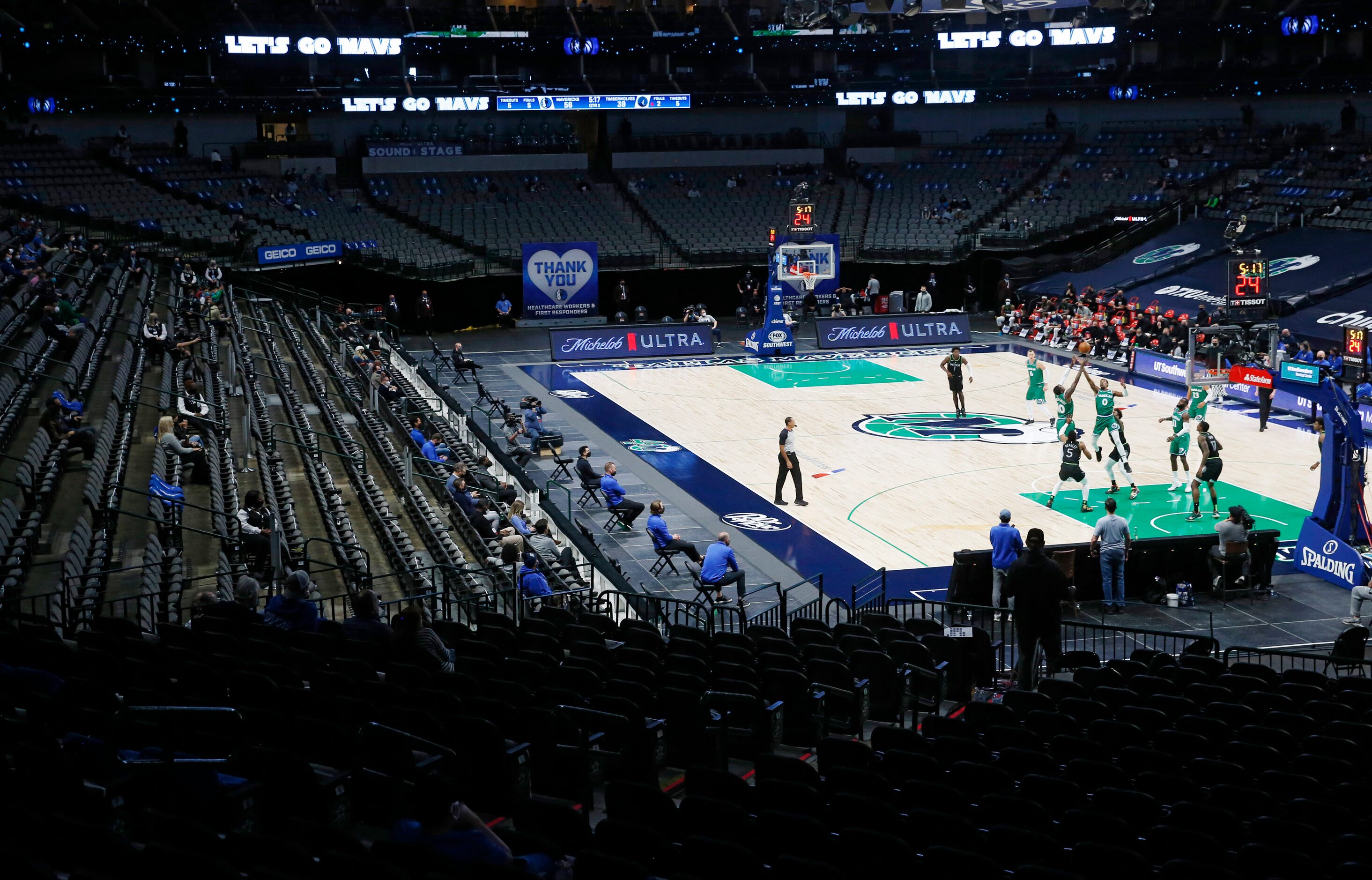 Dallas Mavericks fans watch as they play against the Minnesota Timberwolves during the...