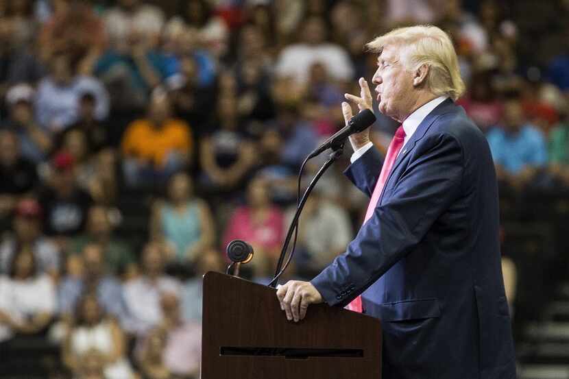 Republican presidential nominee Donald Trump speaks during a rally at the Jacksonville...