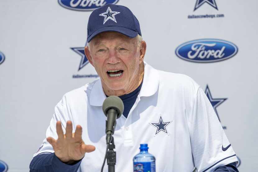 Dallas Cowboys owner Jerry Jones answers a question during the "state of the team" press...