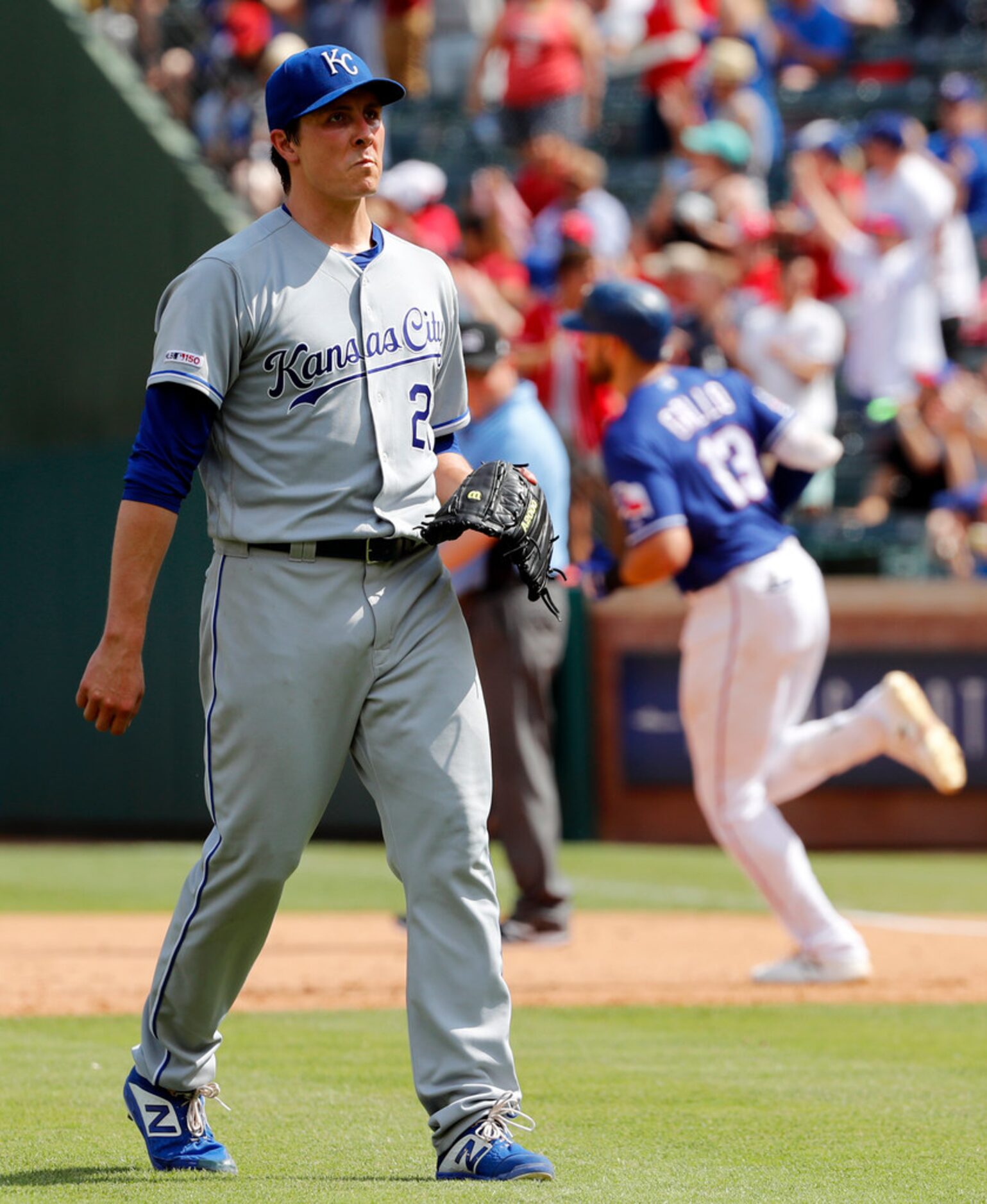 Kansas City Royals' Homer Bailey (21) waits for another ball after giving up a two-run home...