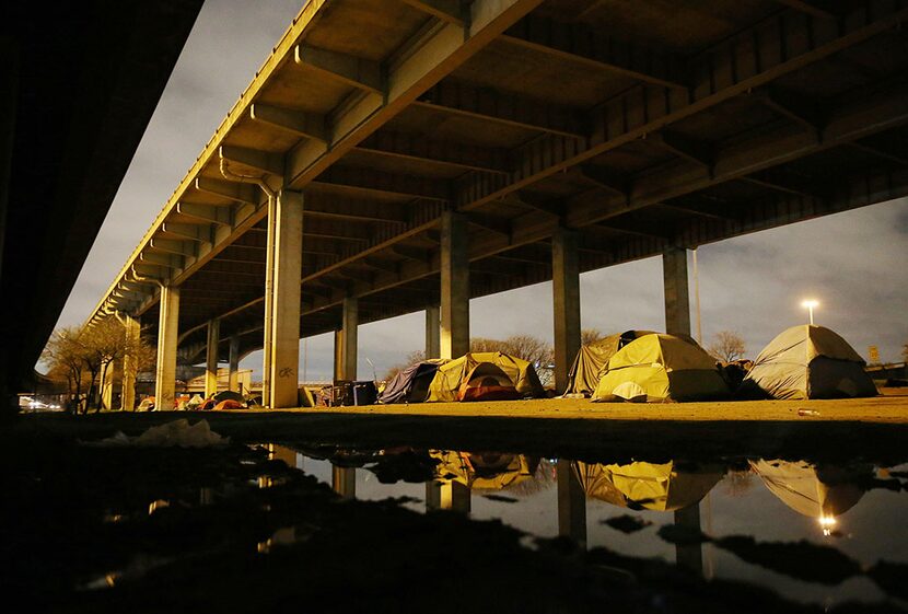  A view of "Tent City," the massive homeless encampment under Interstate 45, near downtown...