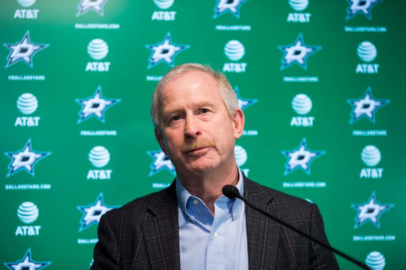 FILE - Stars general manager Jim Nill is pictured at a press conference on Friday, April 13,...