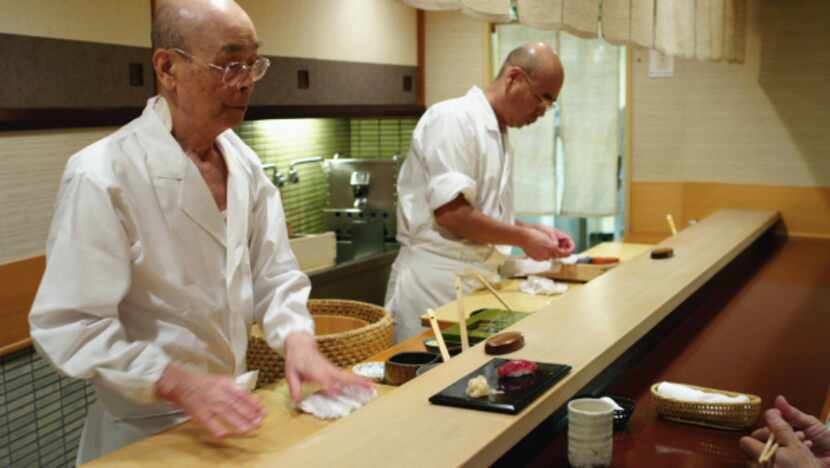 Jiro Ono and and his son, Yoshikazu Ono, in Jiro Dreams of Sushi.