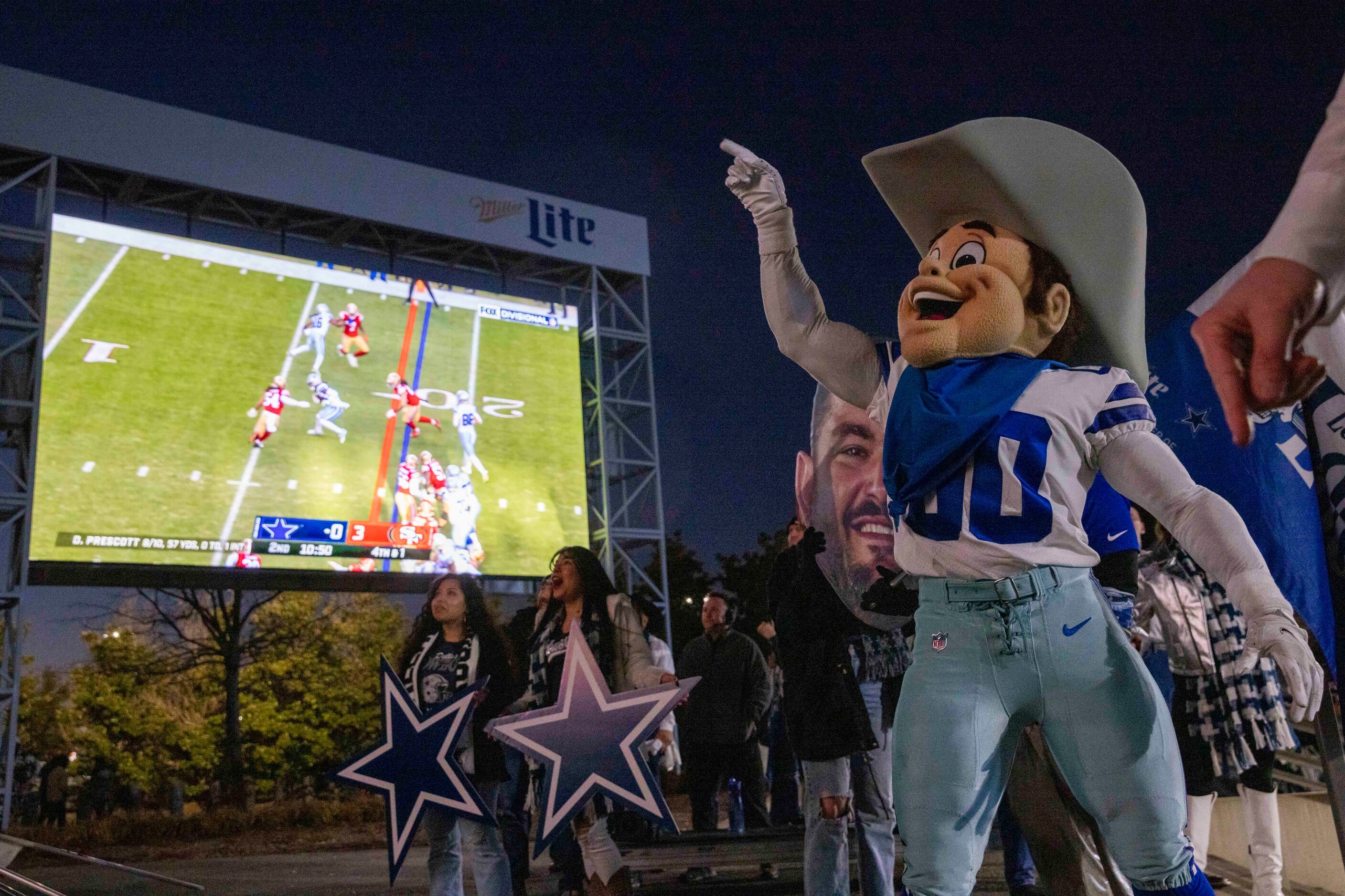 Rowdy watches as the Dallas Cowboys make a first down against the San Francisco 49ers in the...