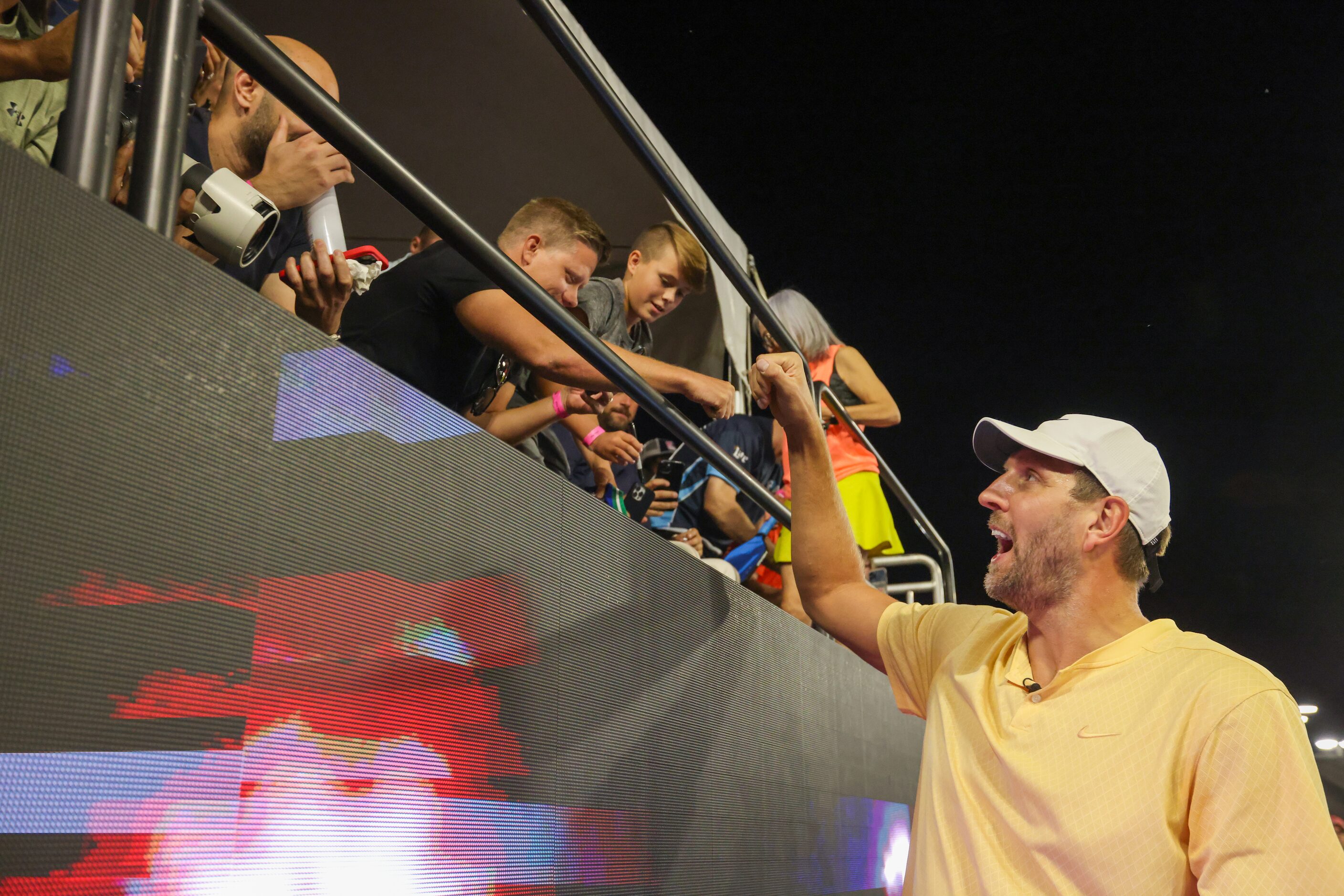 Dirk Nowitzki greets fans after playing multiple matches of doubles pickleball in the Dick’s...