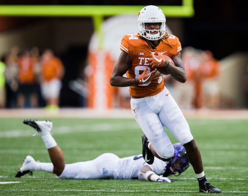 Texas Longhorns wide receiver Lil'Jordan Humphrey (84) runs to the end zone for a touchdown...